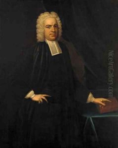 Portrait of John Eyre (b.1693) of Landford, Wiltshire, three-quarter-length, pointing to a book on a draped table