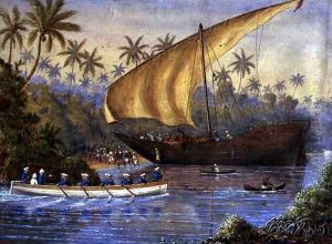 HMS London, Chasing a Slaving Dhow near Zanzibar, 1877 by Rev. Robert Ross-Lewin