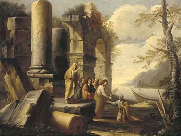 A capriccio of classical ruins with Christ's Charge to Peter - view 1