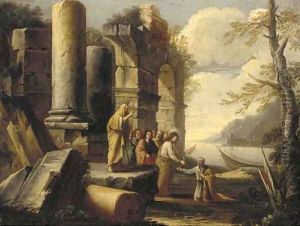 A capriccio of classical ruins with Christ's Charge to Peter
