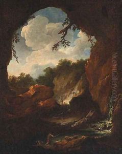 A Neatherd Leading His Flock In A Rocky Landscape by Salvator Rosa