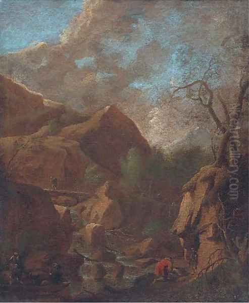 Figures by a cascade - view 1