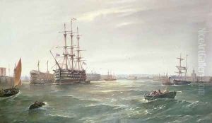 Portsmouth Harbour HMS Victory among the Hulks, 1892