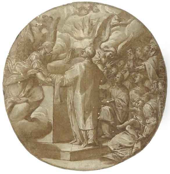 Two angels appearing to a priest during mass - view 1