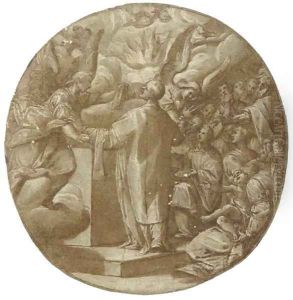 Two angels appearing to a priest during mass by Giovanni Battista della Rovere