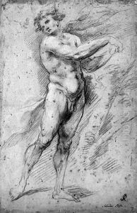 A nude turned to the left, his hands tied to a tree Study for Milo of Croton by Salvator Rosa
