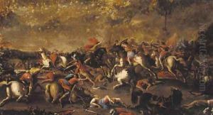 A cavalry engagement by Salvator Rosa