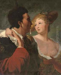 A pilgrim to Santiago de Compostela speaking to a girl in a hat by (studio of) Rubens, Peter Paul
