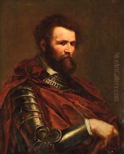 Portrait of a commander, half-length, in armour with a red sash by (studio of) Rubens, Peter Paul
