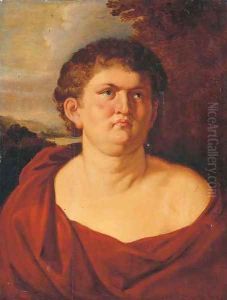 Portrait of Emperor Nero, half-length, in a red toga, a landscape beyond