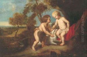 The Christ Child and the Infant Saint John the Baptist in a landscape by (studio of) Rubens, Peter Paul