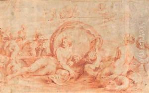 Galatea, attended by sea-nymphs, being courted by Polyphemus by (studio of) Rubens, Peter Paul