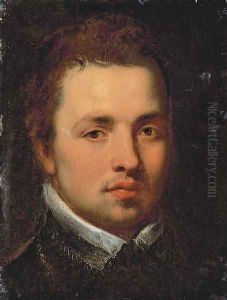Portrait of a gentleman, bust-length, in a black doublet with a white lace collar by (studio of) Rubens, Peter Paul