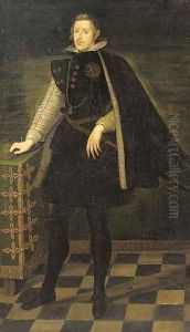 Portrait of King Philip IV of Spain, full-length, with the Order of the Golden Fleece, resting his right hand on a table by (studio of) Rubens, Peter Paul