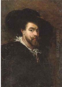 Portrait of the artist, half-length, wearing a black hat by (studio of) Rubens, Peter Paul