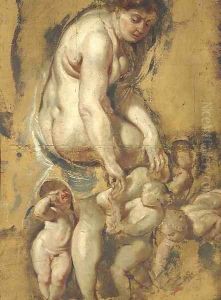 The Birth of the Rose Venus pulling a thorn from her foot, attended by Putti by (studio of) Rubens, Peter Paul