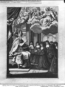 St. Francois de Salles 1567-1622 Giving the Rule of the Visitation to St. Jeanne de Chantal 1572-1641 by Gilles Rousselet