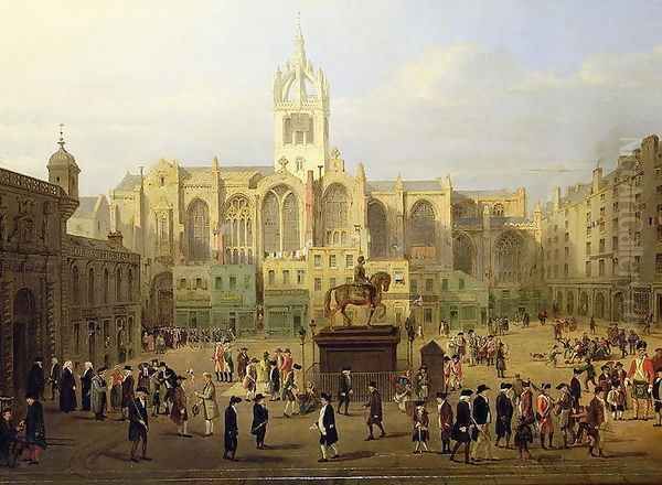 The Parliament Close and Public Figures of Edinburgh, about the End of the 18th Century - view 1