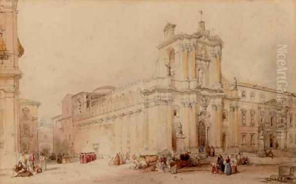 Cardinals and other figures in an Italianate square - view 1