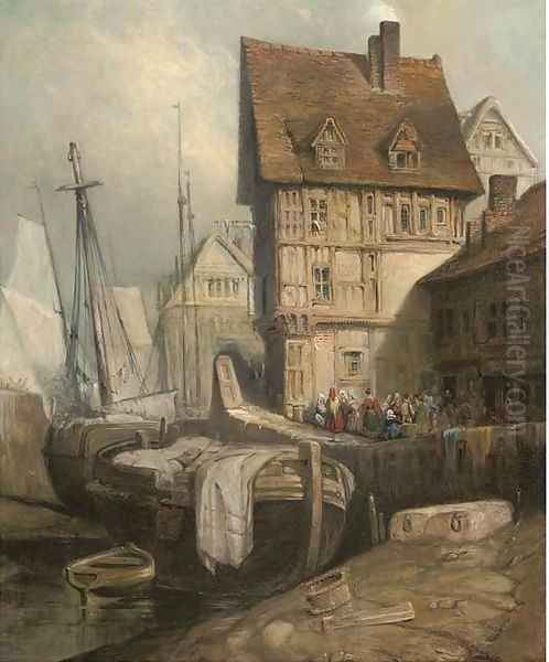 Figures in a continental harbour - view 1