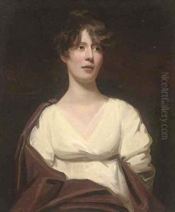 Portrait of a lady, half-length, in a white dress with a brown wrap