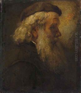 A bearded man, bust-length, in profile, in a cap by Harmenszoon van Rijn Rembrandt