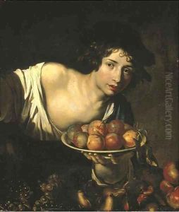 A young boy holding a plate of apples