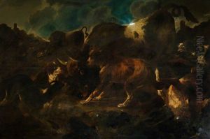 Hounds attacking a bull by Philipp Peter Roos