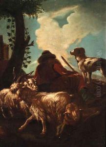 A shepherd resting by a tree by Philipp Peter Roos