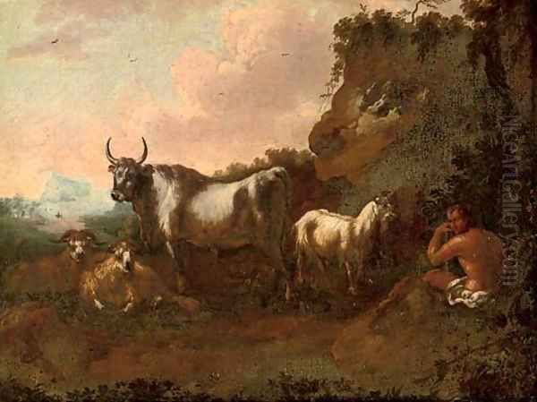 A mountainous landscape with a shepherd and his flock - view 1