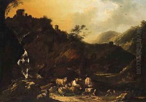 Italianate Landscapes with Drovers, Cattle and Sheep by Philipp Peter Roos
