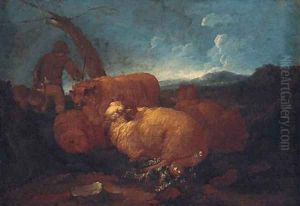 A shepherd and sheep in a landscape by Philipp Peter Roos