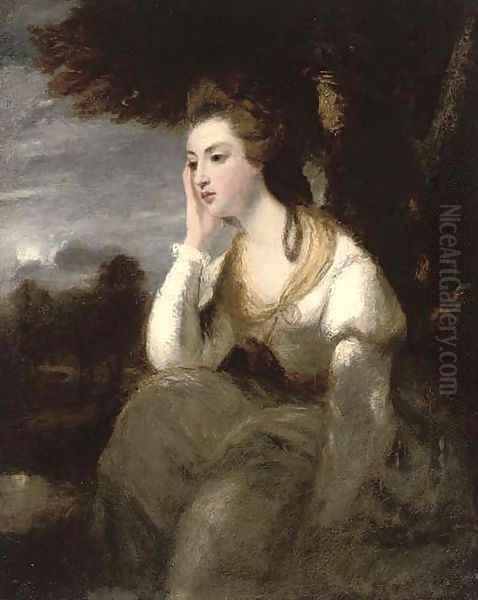 Portrait of the Hon. Mrs Stanhope, seated three-quarter-length, in a white dress, an extensive moonlit landscape beyond - view 1