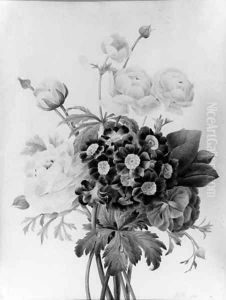 A bunch of peonies and other flowers by Alfred Renaudin