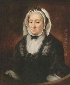 Portrait of a lady, half-length, in widow's weeds, half-feigned oval by Allan Ramsay