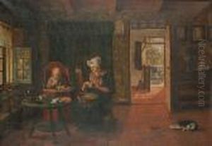 Mother And Child In An Interior by Evert Pieters