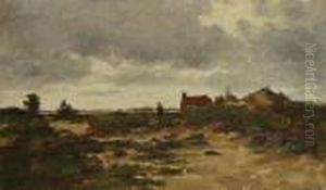 Personage Aan Een Huis In Een Duinlandschap.