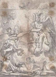 The Last Judgement Saint Michael weighing the souls of the dead by Giovanni Francesco Romanelli