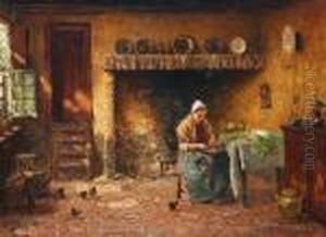 Beim Gemuseputzen. Bauersfrau Am Tisch by Evert Pieters