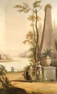 A Fortune Teller and other Figures in extensive river Landscapes