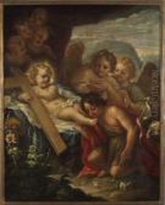 Gesu Bambino Con La Croce Adorato Dagli Angeli E Da San Giovannino by Pietro Da Cortona (Barrettini)