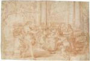 Women Bathing An Infant, Apollo With His Lyre To The Left by Pietro Da Cortona (Barrettini)