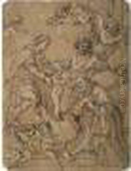 "saint Philippe Neri Agenouille Devant L'enfant Jesus Avec La Vierge Et Saint Joseph". - view 1