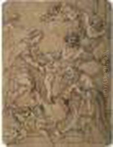 "saint Philippe Neri Agenouille Devant L'enfant Jesus Avec La Vierge Et Saint Joseph". by Pietro Da Cortona (Barrettini)