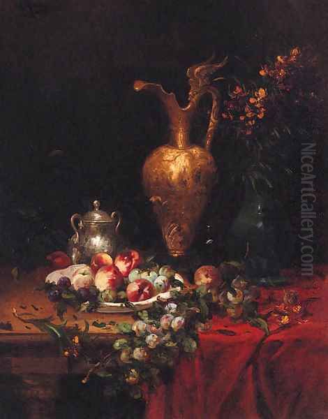Plums and Apples on a Table - view 1