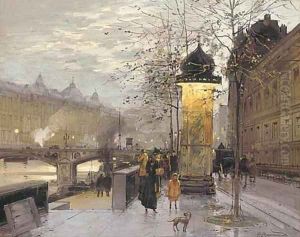 A Parisian street scene by Paul Renard