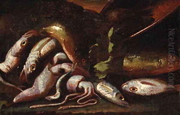 Fish and a crayfish on a coastline - view 1