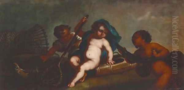 Putti with fish and crayfish - view 1