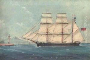 The wooden barque Ethelwin of Sunderland entering Naples by Luigi P. Renault