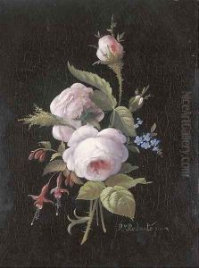 A bouquet of roses, forget-me-nots and fuchsia by Pierre-Joseph Redoute